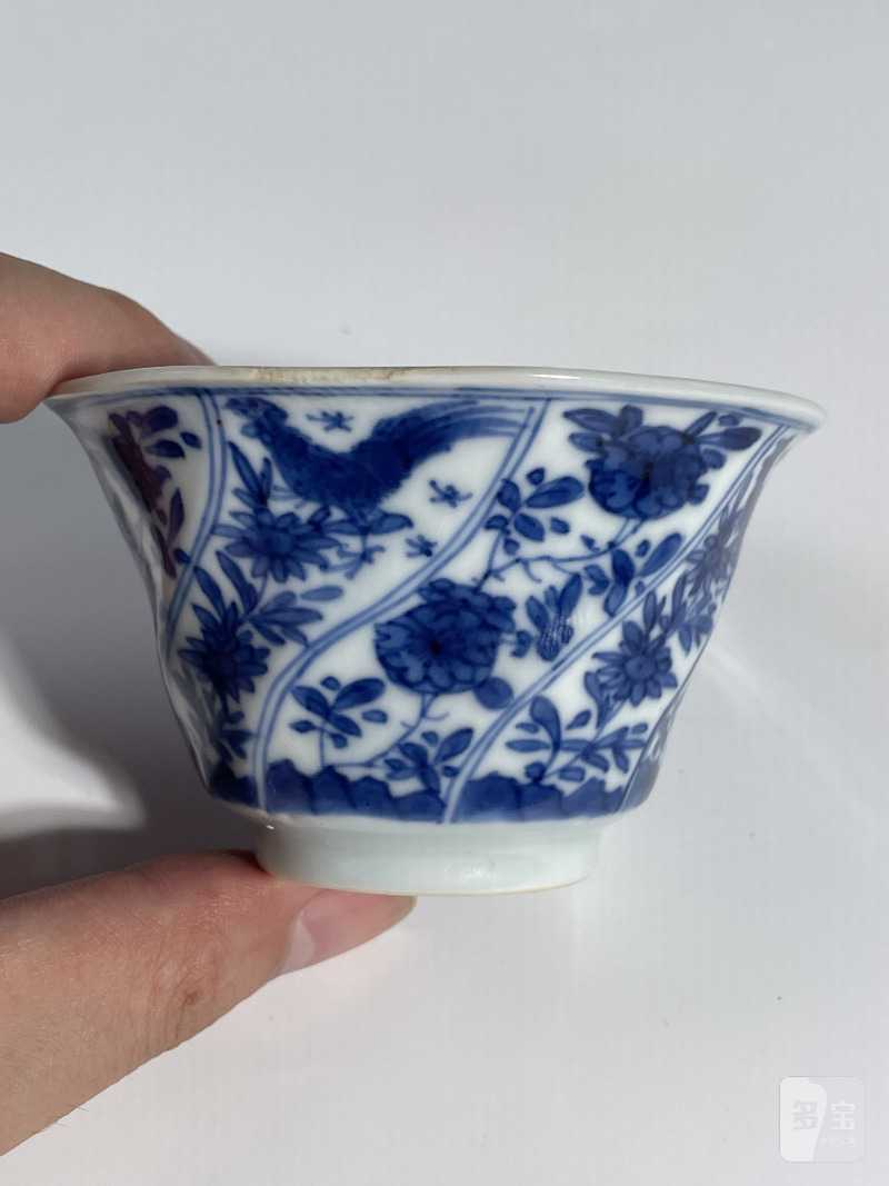 清早期 青花开光花鸟纹杯碟套组 - 图23